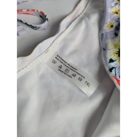 New Plus Size Bikini 2 pc Swim Wear Purple Ruffle Floral High Waist String 1X XL - Picture 5 of 7